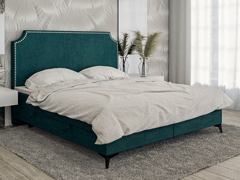 Franciaágy Boxspring 140 cm Lexa (tenger) (matraccal és tárolóhellyel)