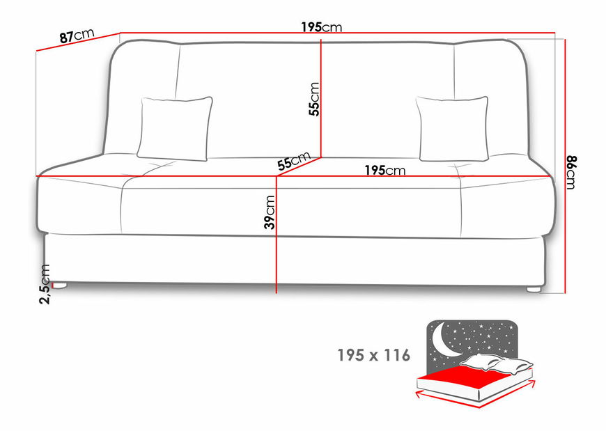 Canapea extensibilă cu sp. depozitare Marmar (maro)
