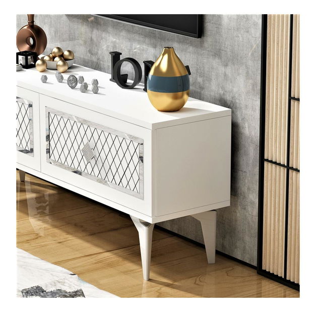 Masă TV/Dulap Mukanu (alb + argintiu) 