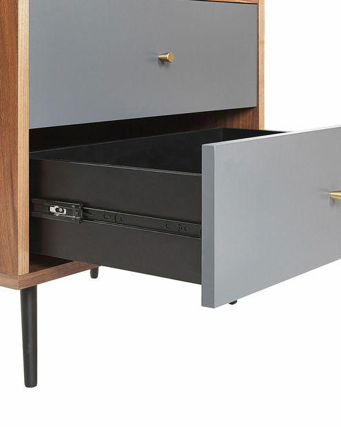 Regál RIMEN (tmavé drevo + sivá)