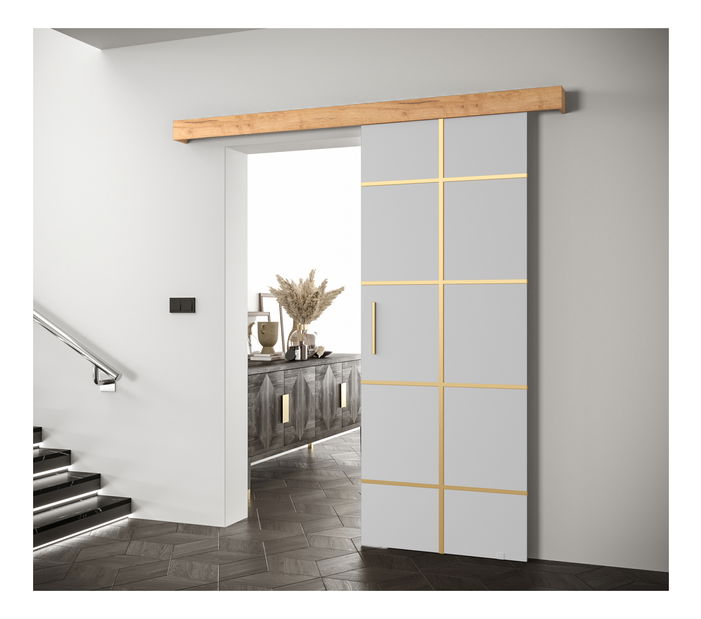 Posuvné dvere 90 cm Sharlene III (biela matná + craft zlatý + zlatá)