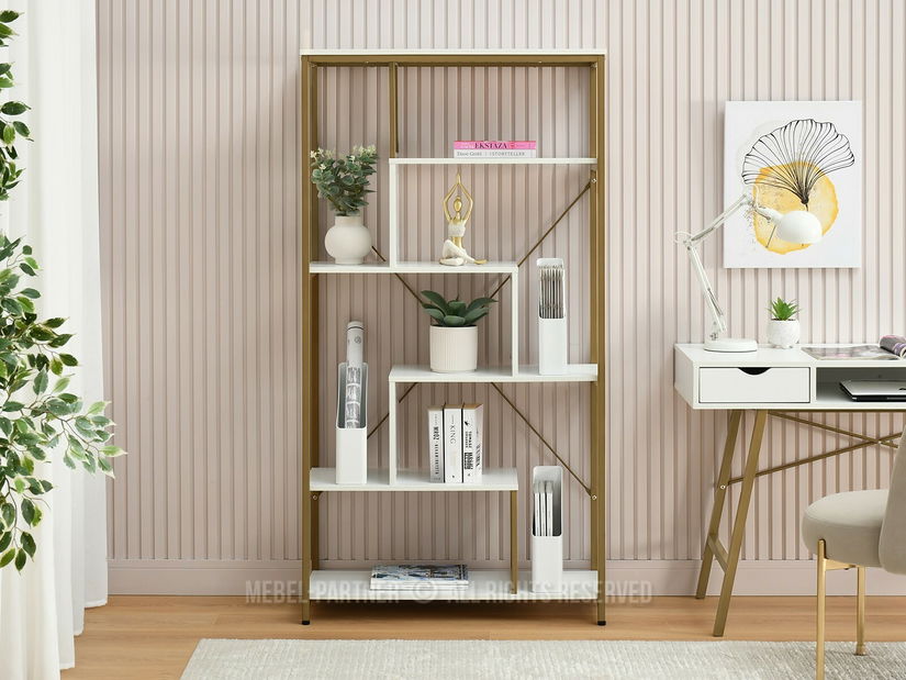 Regál Harp B (biele drevo + zlatá)