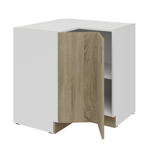 Dulap inferior de bucătărie, de colț Sylrona 89 x 89 DN 1F BB (alb + stejar sonoma)