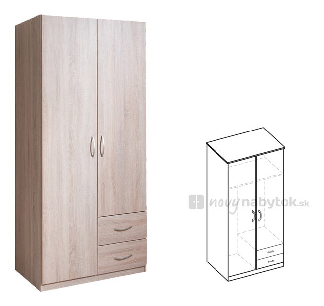 Šatníková skriňa Decodom Rio 2DV (so zásuvkami) *bazár