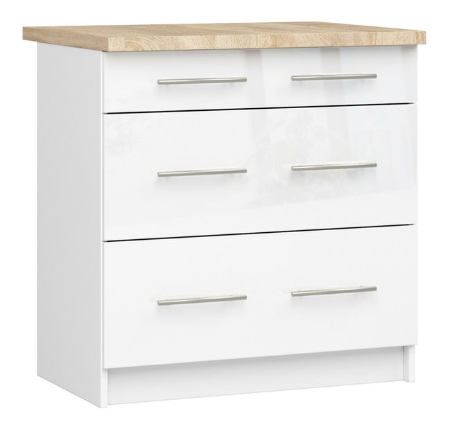 Dolná kuchynská skrinka Ozara S80 3SZ (biela + biely lesk)