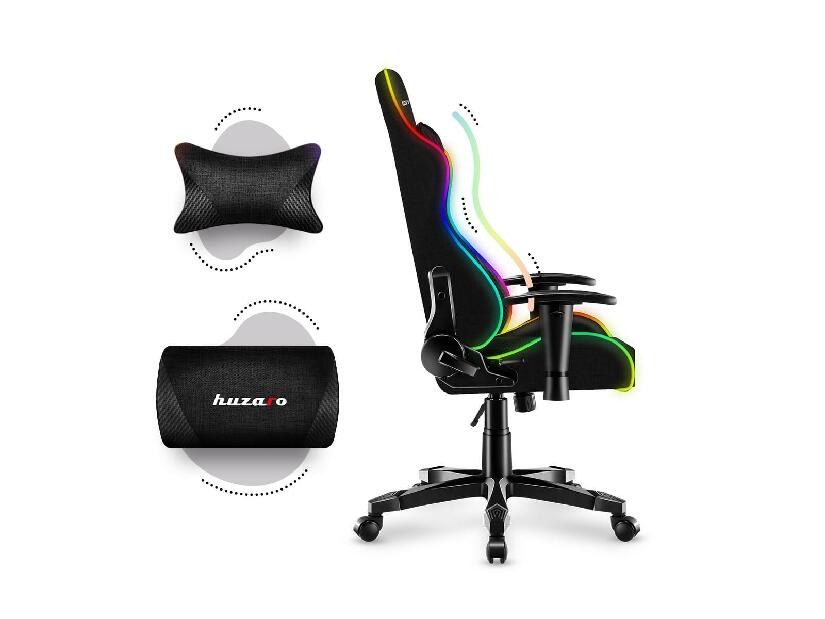 Scaun gaming pentru copii Rover 6 (negru + multicolor) (cu iluminat LED)