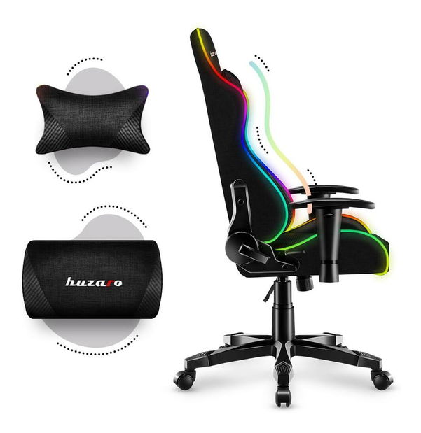 Scaun gaming pentru copii Rover 6 (negru + multicolor) (cu iluminat LED)