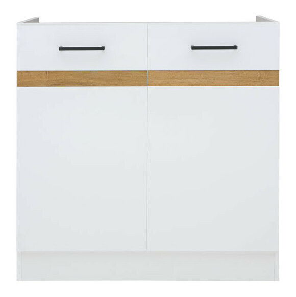 Dulap inferior de bucătărie sub chiuvetă Junona line DK2D/80/82 (Alb + Alb lucios + Stejar craft auriu)