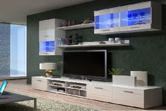 Mobilier living Beverley II (alb + alb) (cu iluminat)