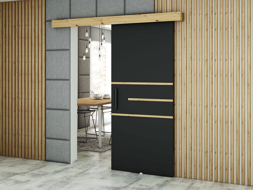 Uși culisante 90 cm Lovella (stejar artisan + negru mat)