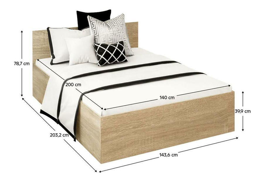 Manželská posteľ 140 cm Discutibles (dub sonoma) (s roštom) (s úl. priestorom)