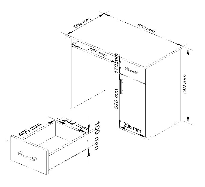 PC asztal Padma (fehér + fényes grafit)