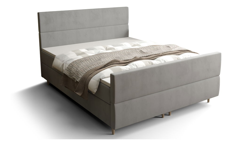 Pat matrimonial Boxspring 160 cm Flu plus (gri) ( cu saltea și sp. depozitare)