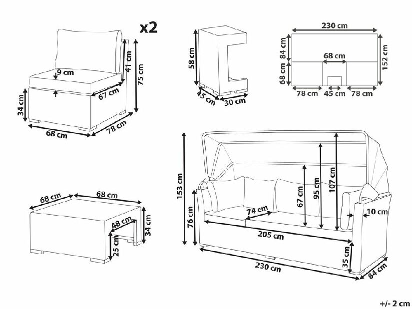 Set pentru grădină CAROE (maro închis + gri) (pentru 6 persoane)