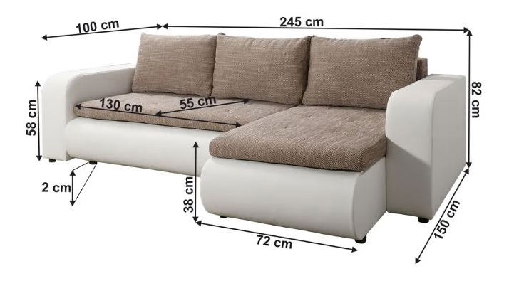 Kutna garnitura na razvlačenje Bistran (bijela + smeđa) (D) 