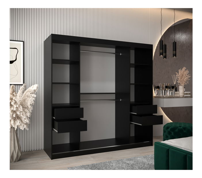 Dulap de haine 200 cm Toki 3 (negru mat + stejar sonoma)