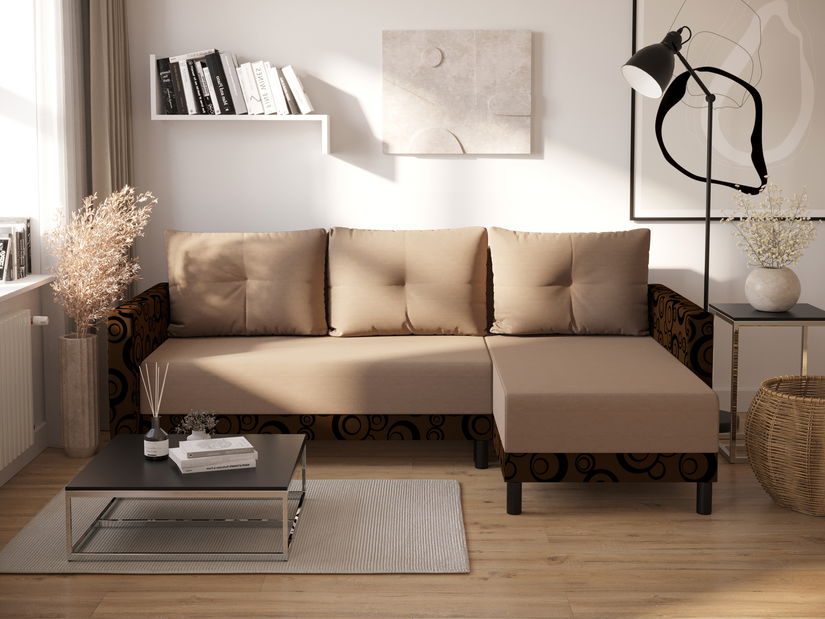 Sarok ülőgarnitúra Glimmer L (bézs + sötétbarna) (J)