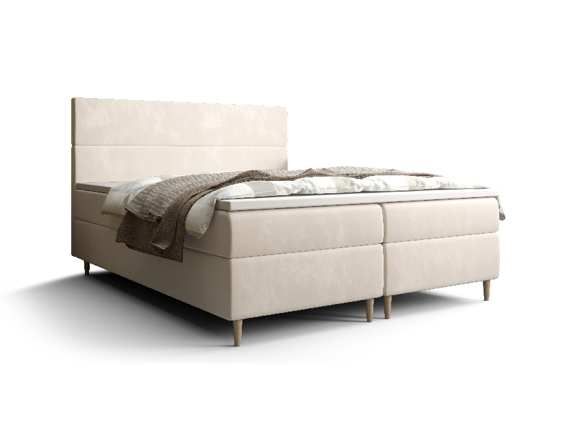 Manželská posteľ Boxspring 160 cm Flu (svetlobéžová) (s matracom a úložným priestorom) *výpredaj