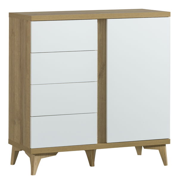 Komoda typ O5 Onley (lesklá biela + dub riva)