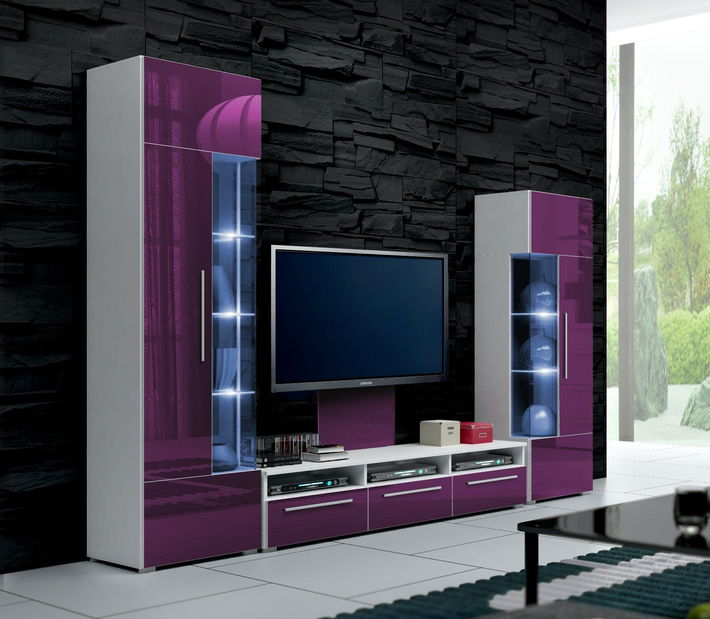 Mobilier living Ramon II (alb + violet) (cu iluminat)