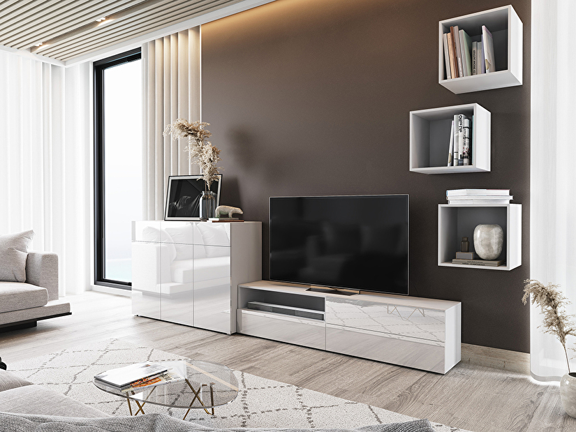 Mobilier living Berny 55 (alb + Alb lucios)