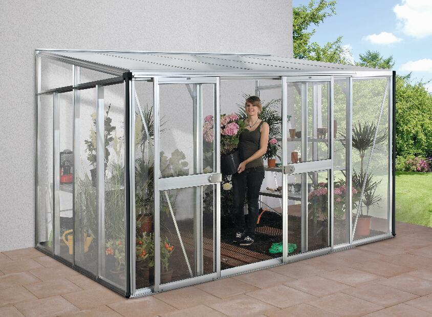 Lean to Greenhouse Helena 8600 (policarbonat + sticlă securizată + aluminiu anodizat)