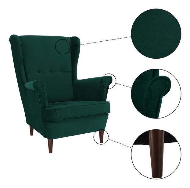 Füles fotel Rafaelo (zöld + dió) *bazár