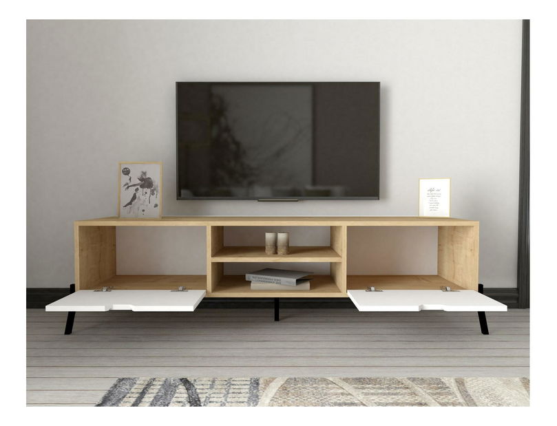 Set mobilier living Lifalona (Stejar zafir + alb + negru)