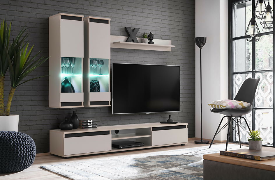 Set za dnevni boravak Marc CZ MD (kašmir + crna) (s rasvjetom)