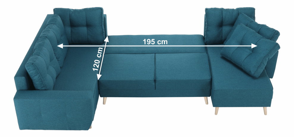 Sedacia súprava v tvare U Vellin (tyrkysová) (L)