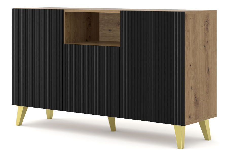 Dulap PB 150 2D1cu Rowanna (Stejar artisan + Negru + Auriu)