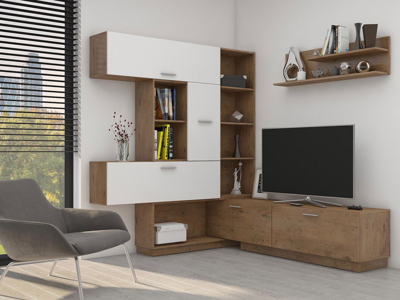 Mobilier living Viterbo (Stejar lancelot + Alb lucios) *resigilat