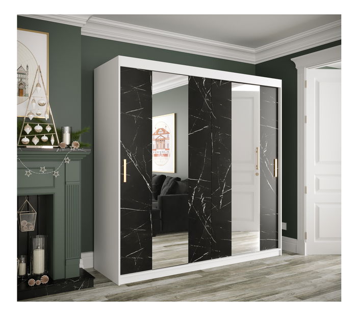 Šatníková skriňa 200 cm Marbelo P (matná biela + čierny mramor)