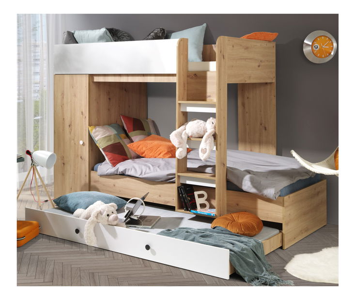 Kombinált gyerekágy 90 cm Sami 2 (artisan tölgy + matt fehér + fekete fogantyúk)