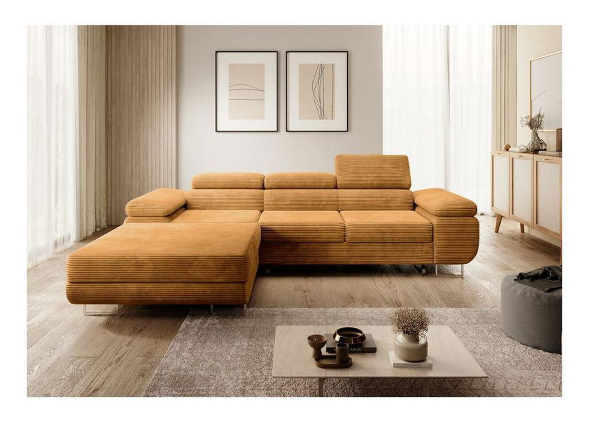 Rohová sedacia súprava Grande (L) (horčicová + chrómová)