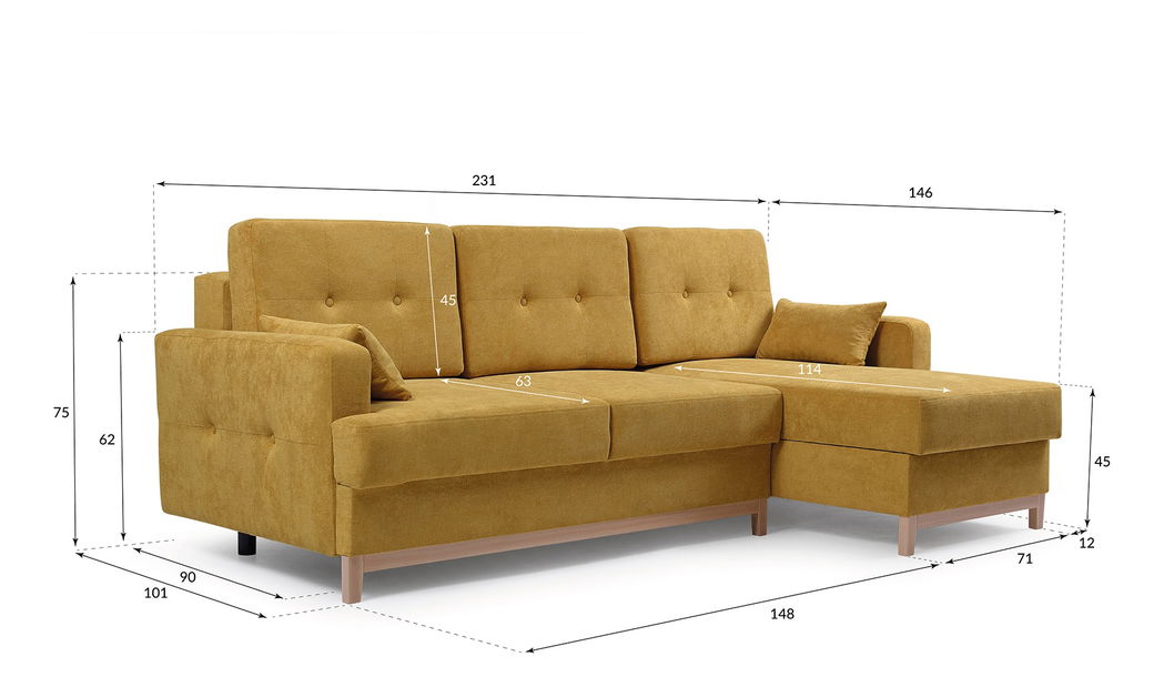 Rohová sedačka Zaron (žltá) (P)