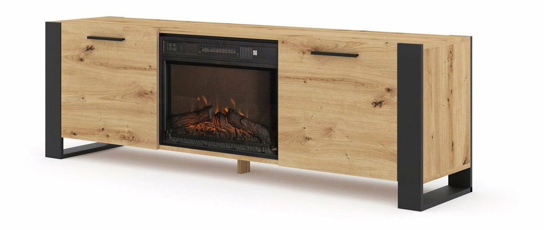 Masă TV cu șemineu Nulakka (Stejar artisan + Negru)
