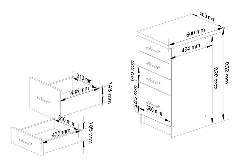 Alsó konyhaszekrény Organo 404S (fehér + grafit)