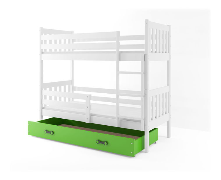Emeletes ágy 80 x 160 cm Carius B (fehér + zöld) (ágyrácsokkal és tárolóhellyel)