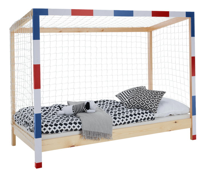 Pat pentru copii 90 cm Facilmente (natural + albastru + roșu) (cu somieră)
