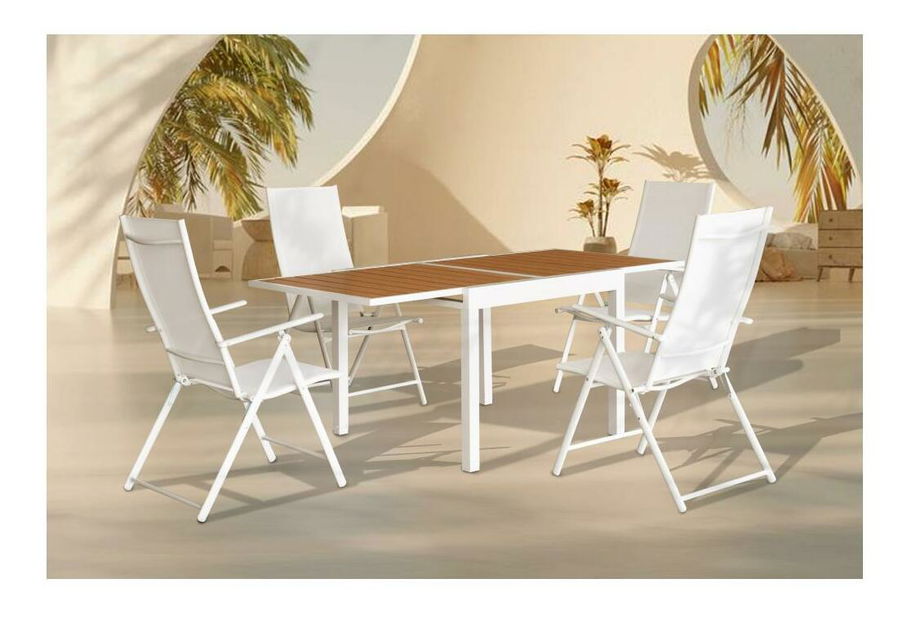 Set mobilier de grădină Numeral (alb + stejar) (pentru 4 persoane)