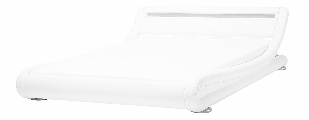 Pat matrimonial cu apă 160 cm Anais (Alb piele ecologică) (cu somieră și saltea)