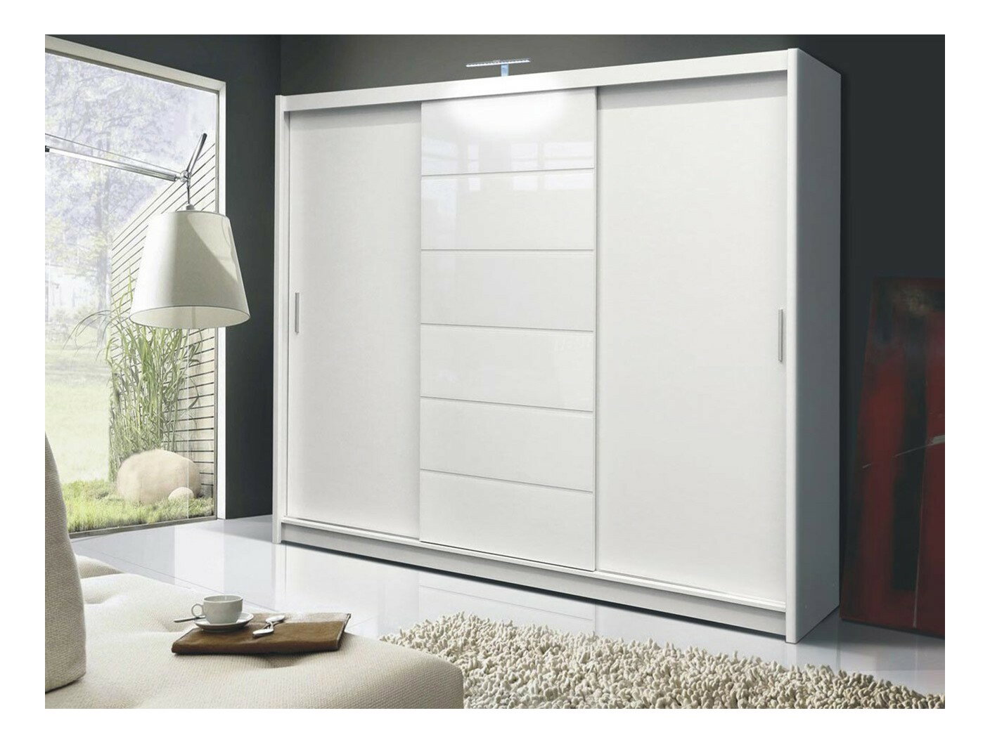 Dulap de haine Kylifornia (Alb + biele Sticlă)