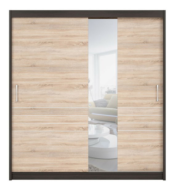 Šatníková skriňa BRW Elda F38/200/32 (wenge + dub sonoma)