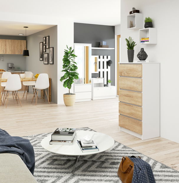 Comodă Kalista V (Alb + stejar sonoma)