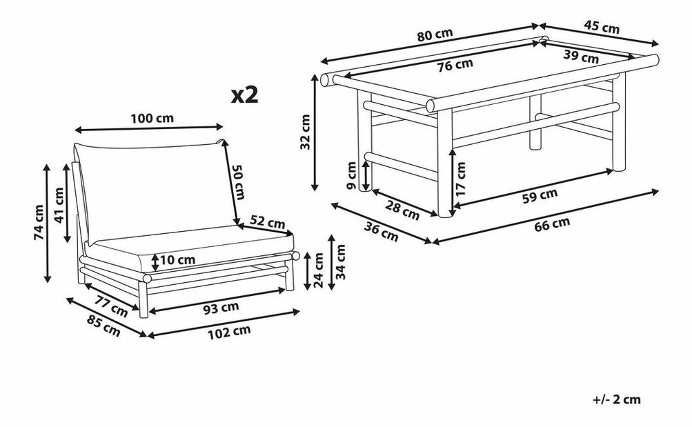 Set mobilier de grădină Theta (lemn deschis + gri închis) 