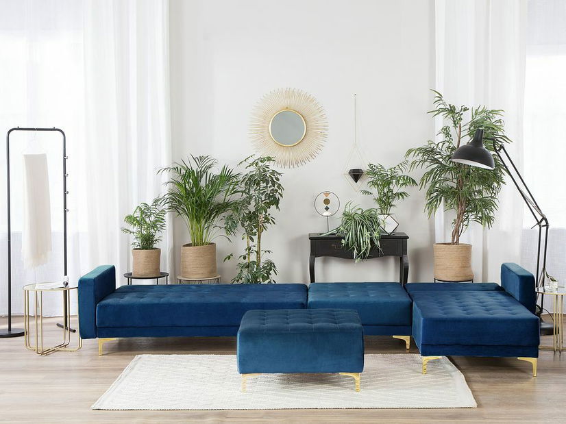 Rohová sedačka Aberlady 3 (námornícka modrá) (s taburetkou) (P)