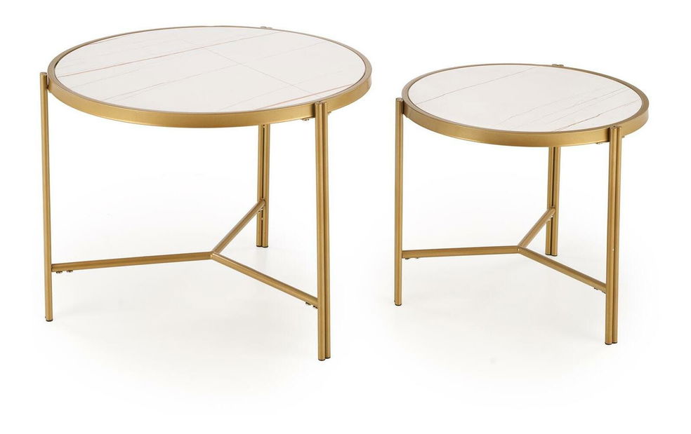 Dohányzóasztal szett (2 db.) Fantoma (fehér márvány + arany)