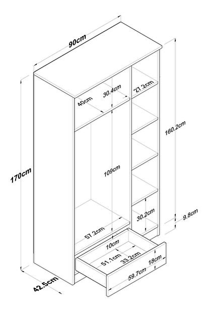 Ruhásszekrény Bastet 117 (dió + fehér) 