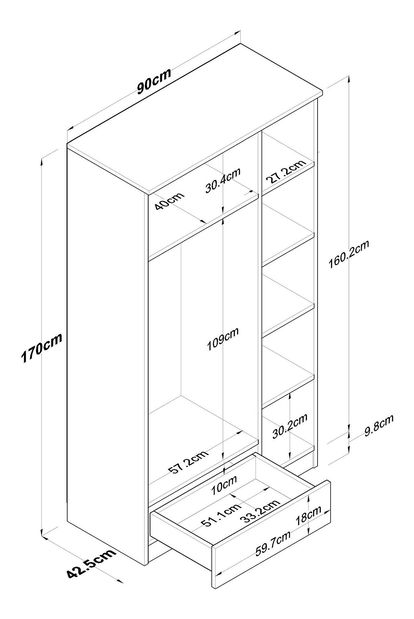 Dulap de haine Bastet 117 (nuc + alb)